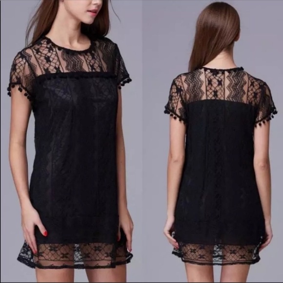 ❤️LAST ONE❤️ Boho Black Lace Pom Pom Mini … - Picture 3 of 5